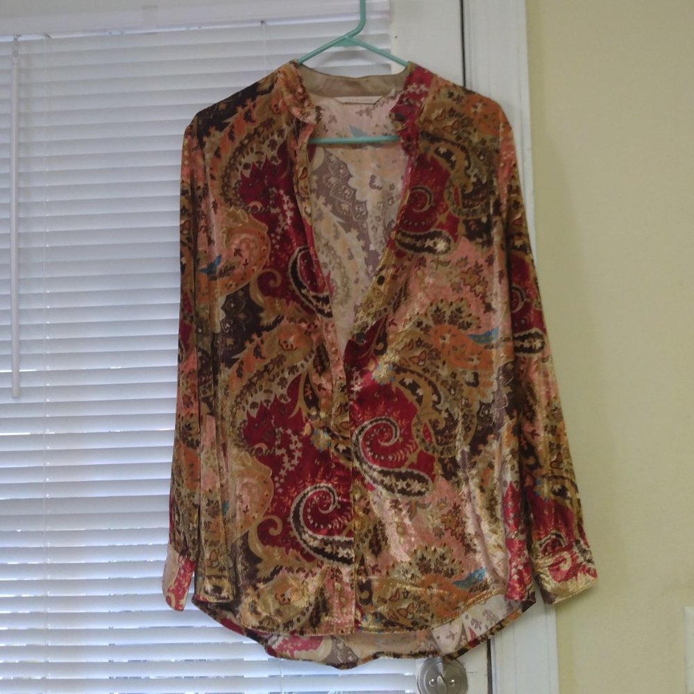 ❤️Womens SOFT SURROUNDINGS Velvet Button Down Paisley Size M